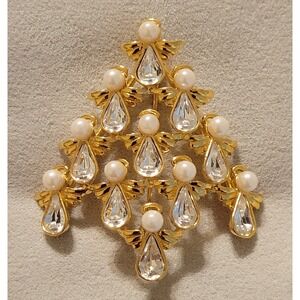 Vintage Butler & Wilson Sparkling Clear Rhinestone Angel Christmas Tree Brooch